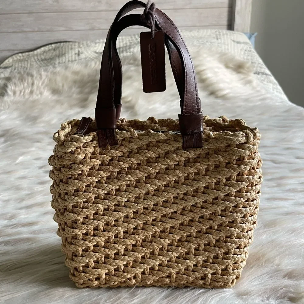 Express Y2K Straw Mini Handbag with Leather Straps